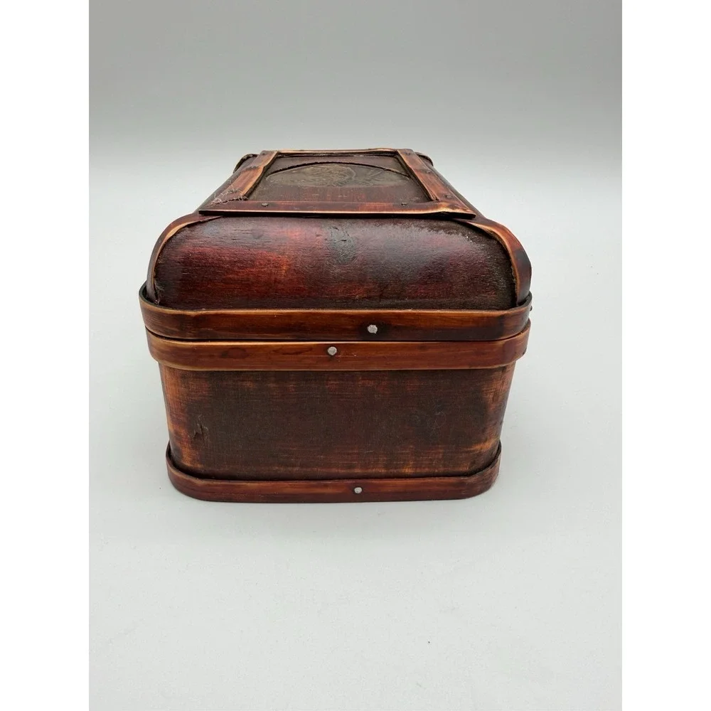 Decorative Wooden Keepsake Box Palm Tree Medallions Trinket Storage